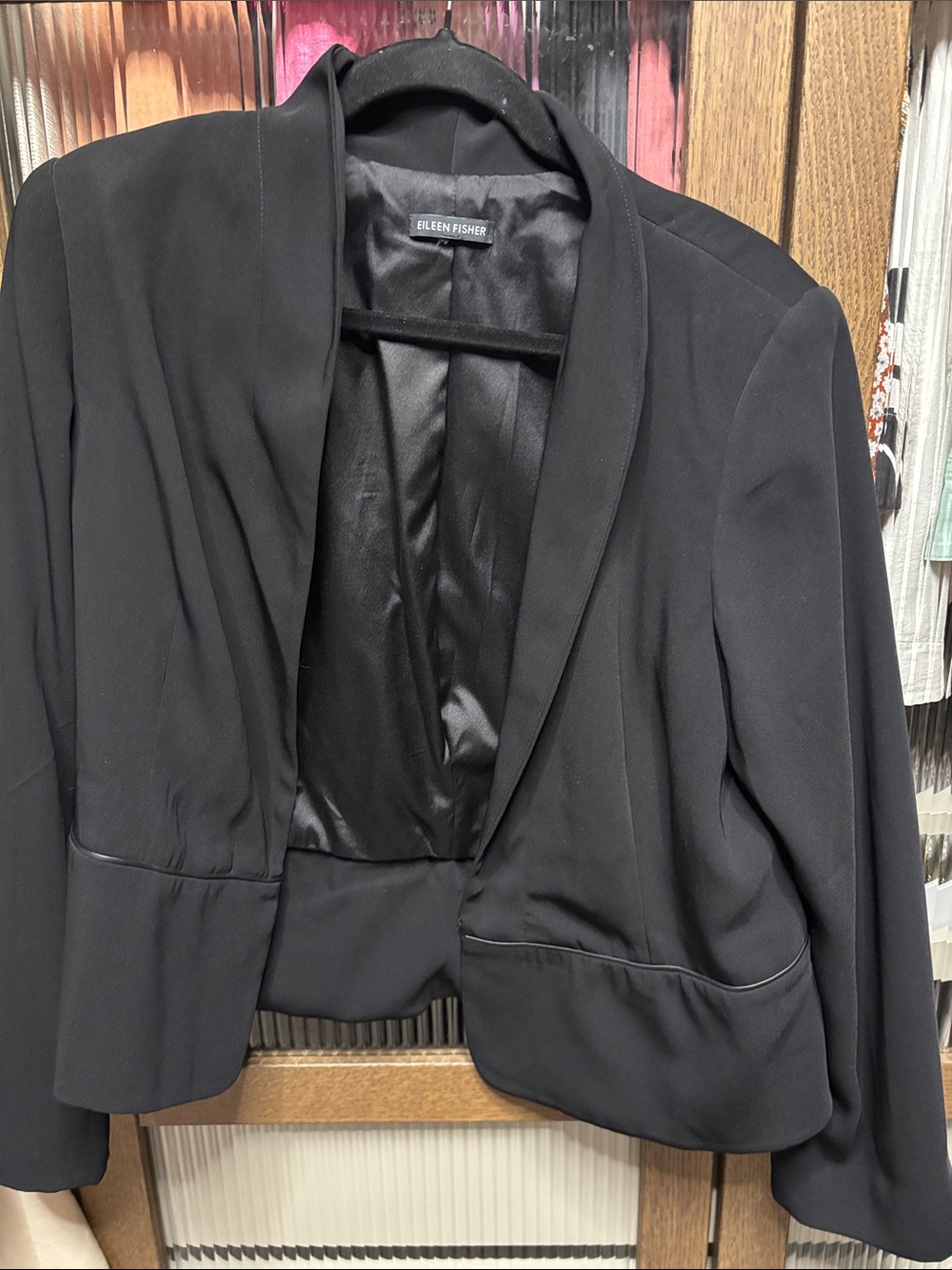 Eileen Fisher Black Draped Open-Front Blazer